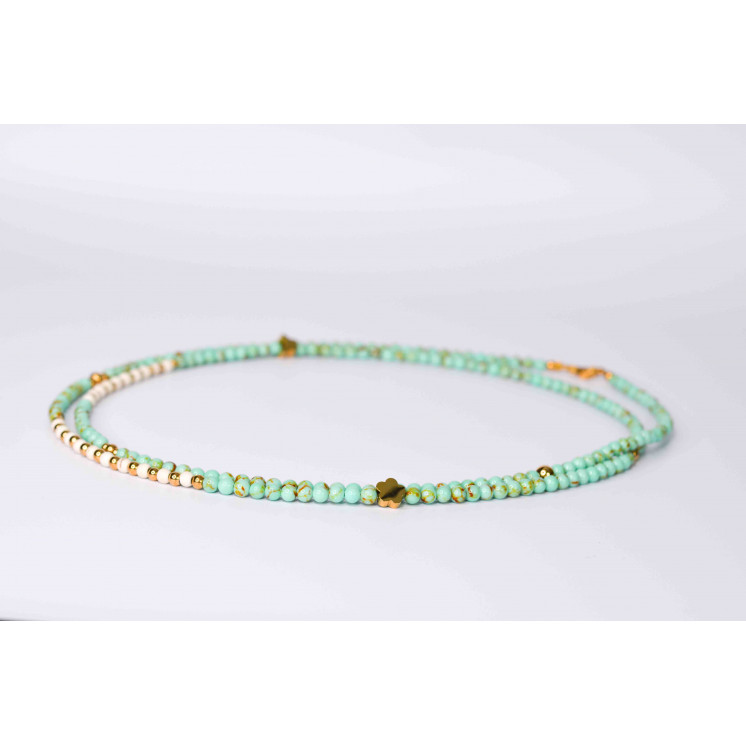 Collier LIV  Fleur et papillon en Howlite Spun Green Gold et Howlite
