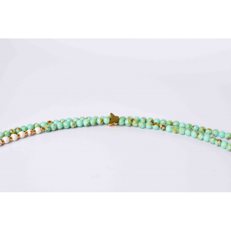 Collier LIV  Fleur et papillon en Howlite Spun Green Gold et Howlite