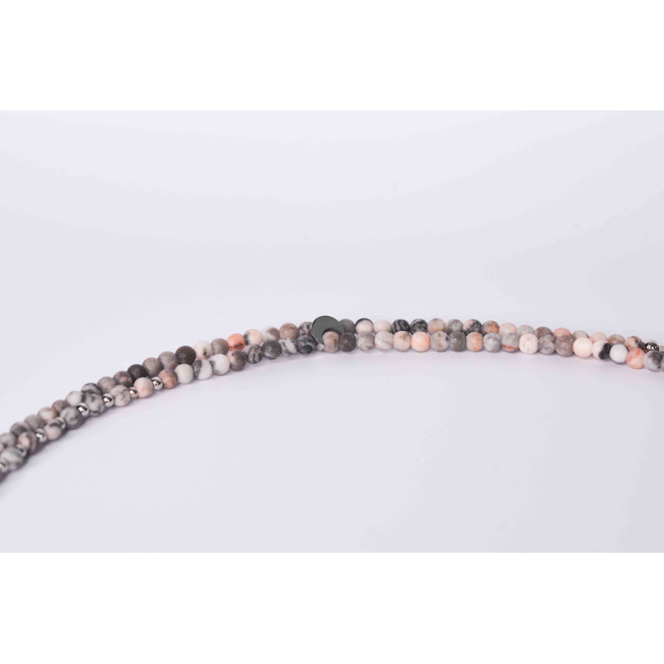 Collier LIV - Motifs Étoile et lune en Jaspe Zebra rose mate