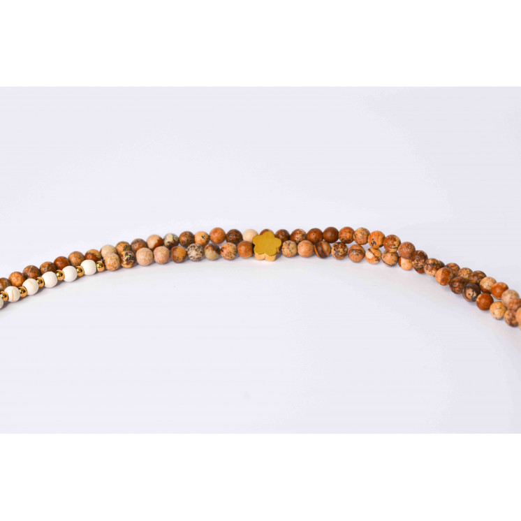 Collier LIV - Motifs Fleur et papillon en Jaspe Paysage et Howlite