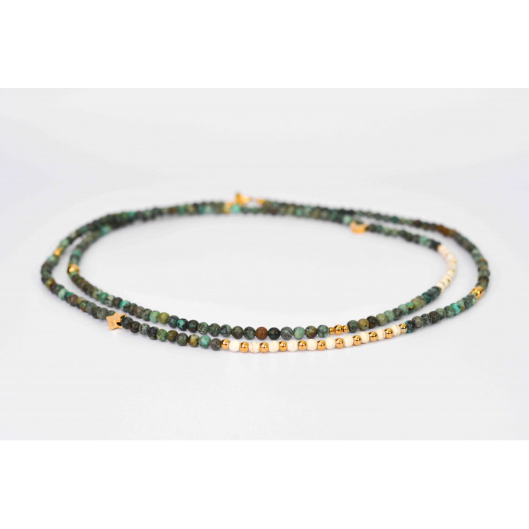 Collier LIV - Motifs Étoile et lune en Turquoise d'Afrique et Howlite