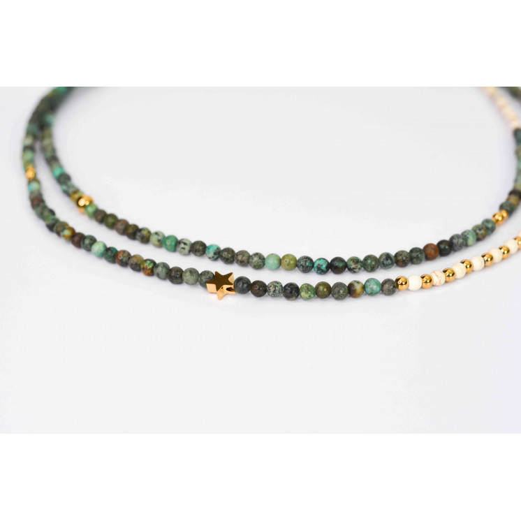 Collier LIV - Motifs Étoile et lune en Turquoise d'Afrique et Howlite