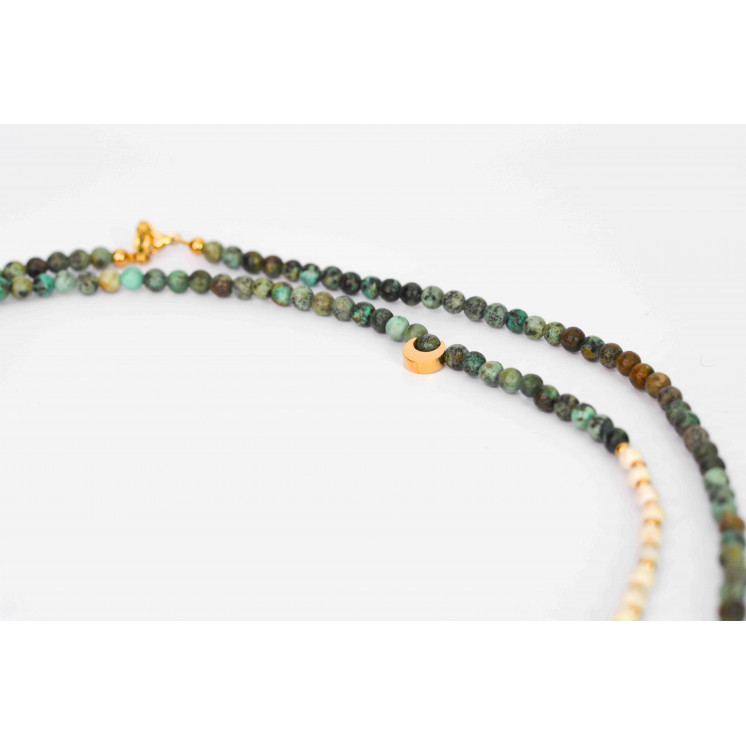 Collier LIV - Motifs Étoile et lune en Turquoise d'Afrique et Howlite