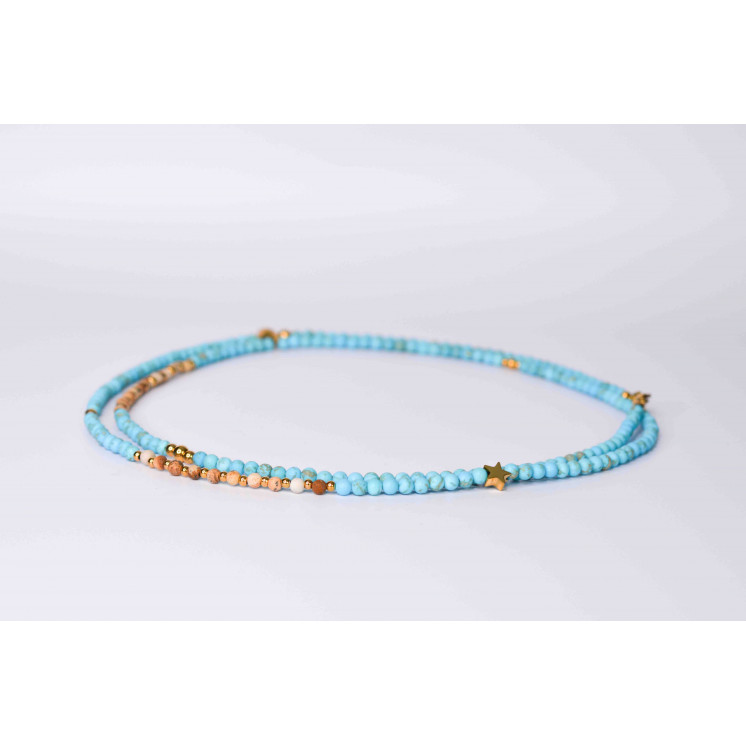 Collier LIV  Motifs Étoile et lune en Turquoise et Jaspe Paysage mate