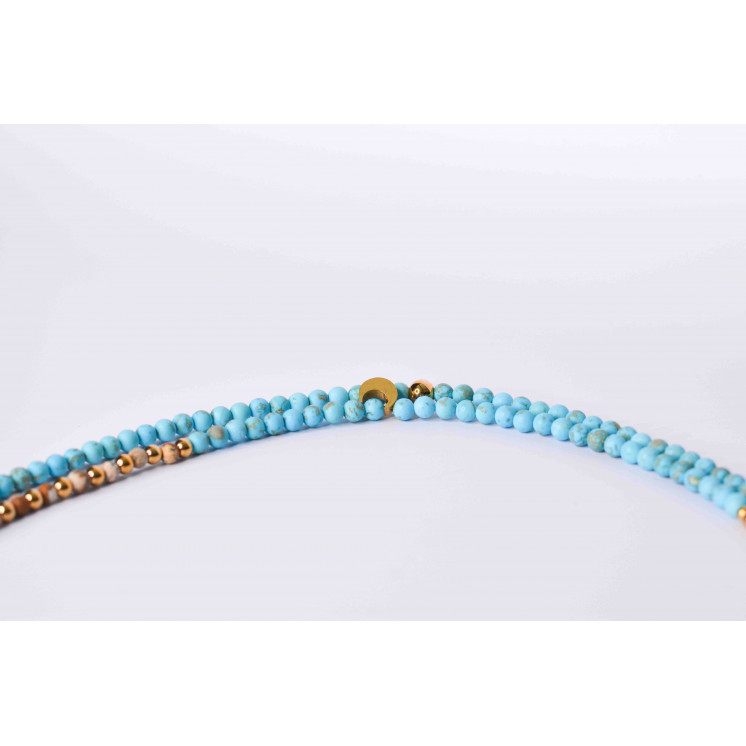 Collier LIV  Motifs Étoile et lune en Turquoise et Jaspe Paysage mate