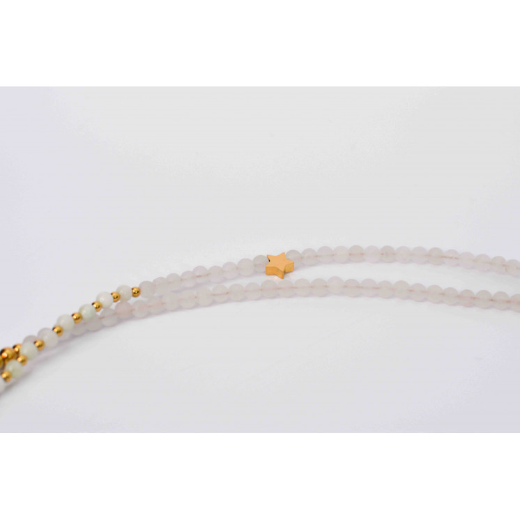Collier LIV - Motifs Étoile et cœur en Quartz rose et Jade