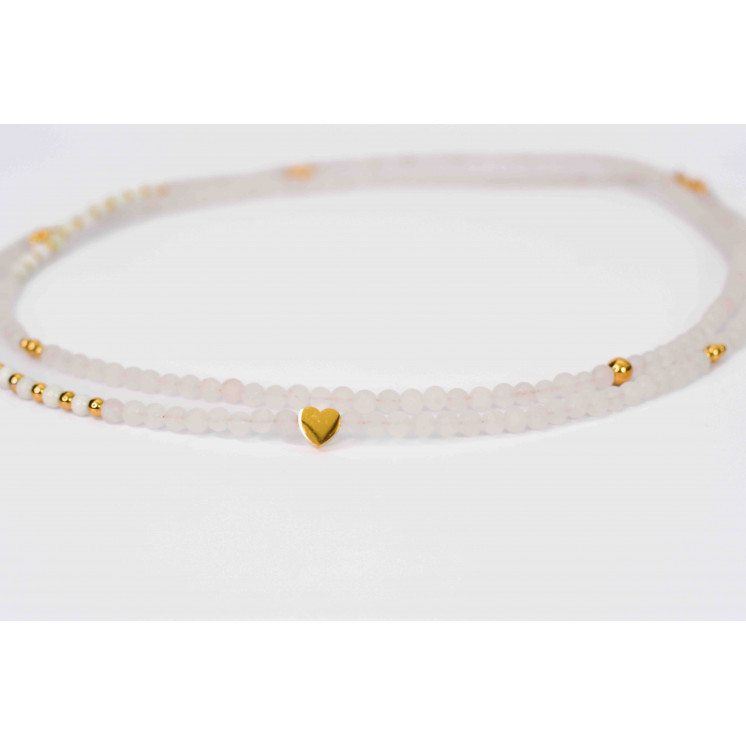 Collier LIV - Motifs Étoile et cœur en Quartz rose et Jade