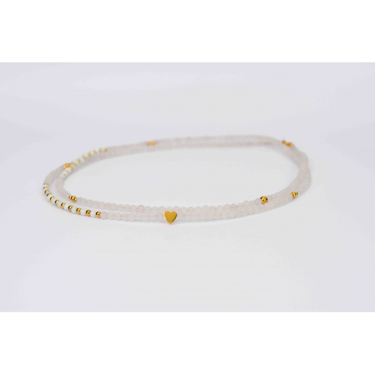 Collier LIV - Motifs Étoile et cœur en Quartz rose et Jade