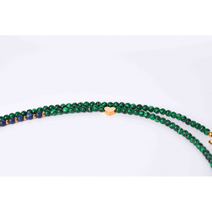 Collier LIV - Motifs Cœur et ange en Malachite et Lapis-lazuli mate