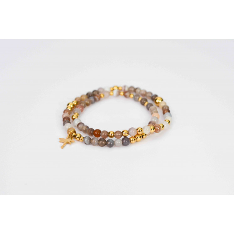 Bracelet LINA Double - Motif Palmier en Agate Botswana