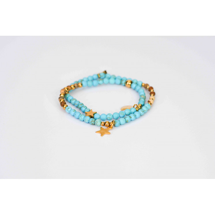 Bracelet LINA - Turquoise et Jaspe Paysage mate Etoile et lune