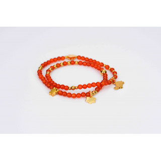 Bracelet LINA Double - Motifs Fleur et tortue en Agate Orange