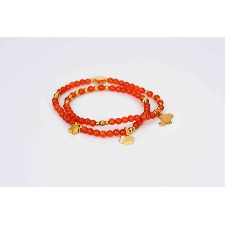 Bracelet LINA Double - Motifs Fleur et tortue en Agate Orange