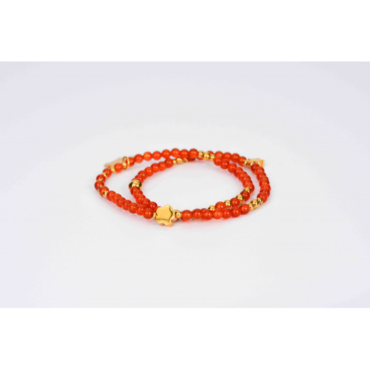 Bracelet LINA Double - Motifs Fleur et tortue en Agate Orange
