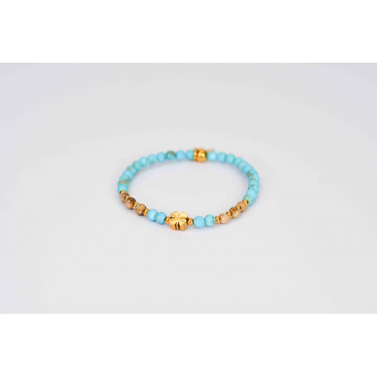 Bracelet LINA Simple - Turquoise mate et Jaspe Paysage mate Trèfle