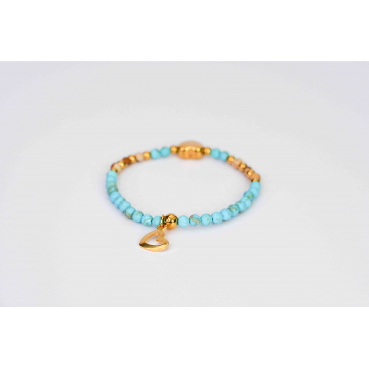 Bracelet simple en Turquoise mate et Jaspe Paysage mate avec motifs co