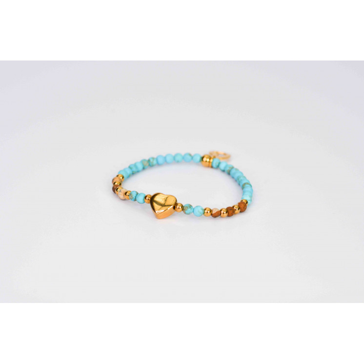 Bracelet simple en Turquoise mate et Jaspe Paysage mate avec motifs co
