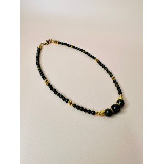 Collier EMY 3B - Œil de Tigre et Obsidienne Gold