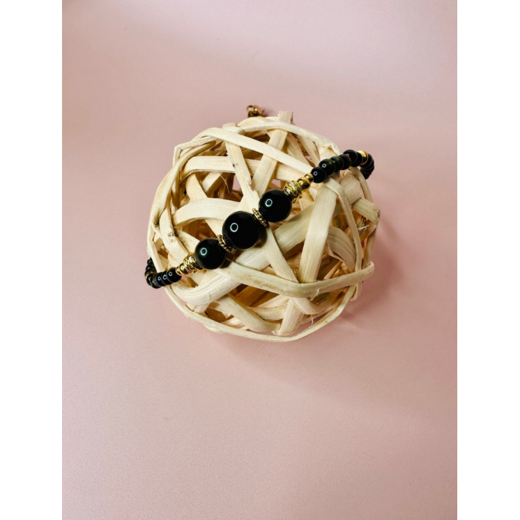 Collier EMY 3B - Œil de Tigre et Obsidienne Gold