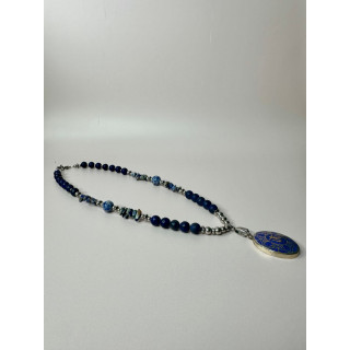 Collier Ethnique - Collier Om - Lapis-lazuli et Sodalite