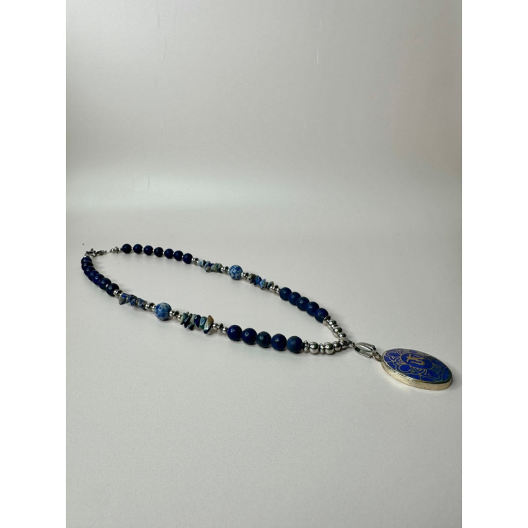 Collier Ethnique - Collier Om - Lapis-lazuli et Sodalite
