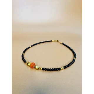 Collier AGATHE - Onyx Noire et Agate Orange