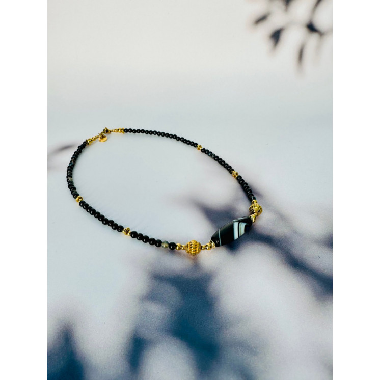Collier AGATHE - Agate Noire à rayures