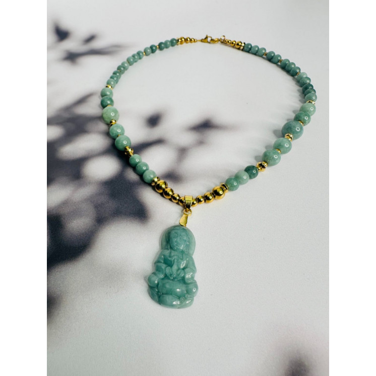 Collier BOUDDHA-Aigue Marine Bleue