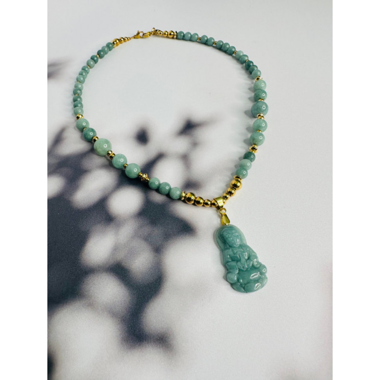 Collier BOUDDHA-Aigue Marine Bleue