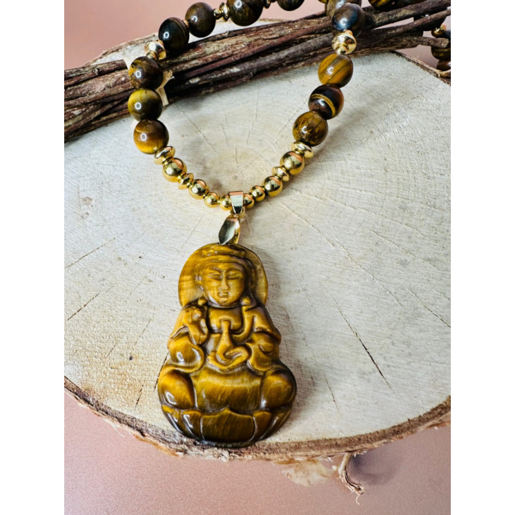 Collier BOUDDHA-Oeil de Tigre GM