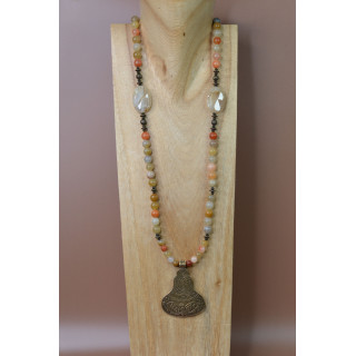 Collier ethnique- Cloche - Jade jaune orangée