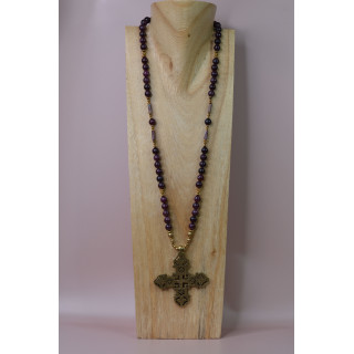 Collier ethnique- Croix éthiopienne - Grenat