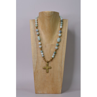 Collier ethnique- Croix - Petit modèle - Jade de Birmanie
