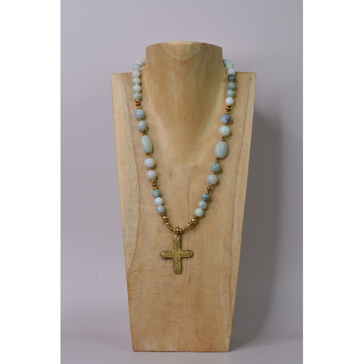 Collier ethnique- Croix - Petit modèle - Jade de Birmanie