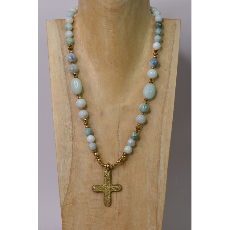 Collier ethnique- Croix - Petit modèle - Jade de Birmanie