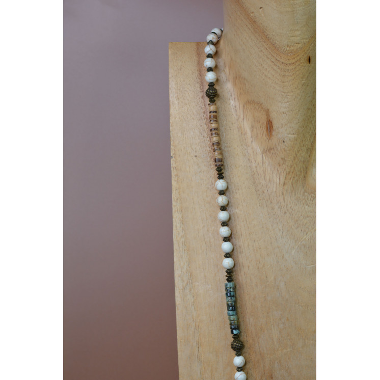 Collier Ethnique - Moyen Modèle Ganesh - Howlite et Turquoise Africain
