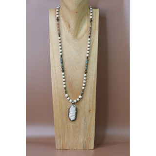 Collier Ethnique - Moyen Modèle Ganesh - Howlite et Turquoise Africain