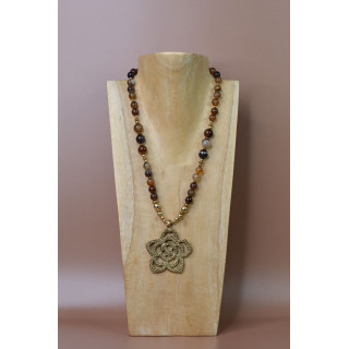 Collier ethnique - fleur - Agate marron