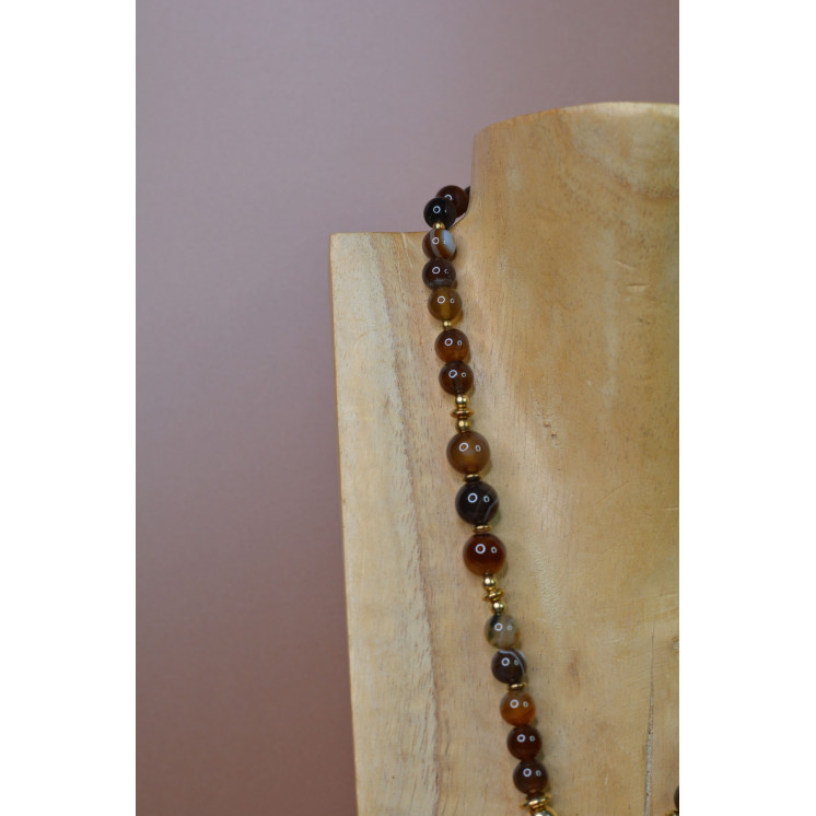 Collier ethnique - fleur - Agate marron