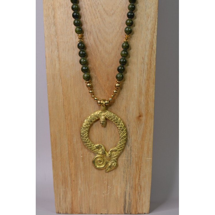 Collier ethnique- Géko- Jade kaki