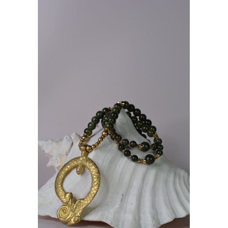 Collier ethnique- Géko- Jade kaki