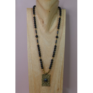Collier ethnique- Jenny - Obsidienne silver