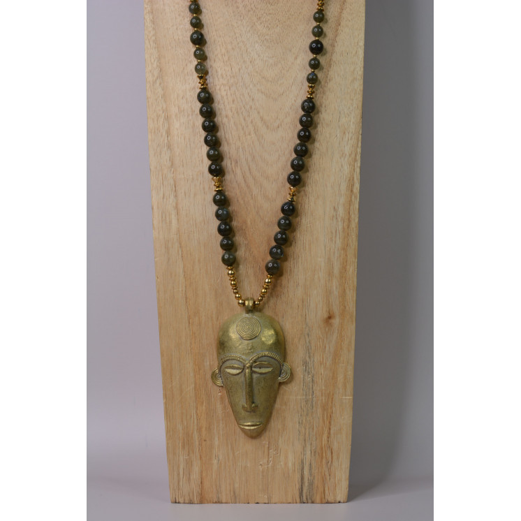 Collier ethnique- masque GM - Labradorite kaki