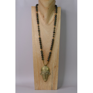 Collier ethnique- masque GM - Labradorite kaki