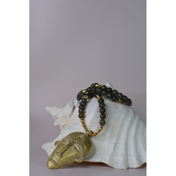 Collier ethnique- masque GM - Labradorite kaki