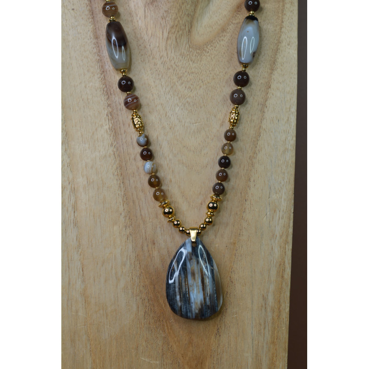Collier ethnique - nath - Agate marron