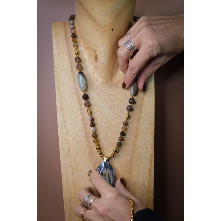 Collier ethnique - nath - Agate marron
