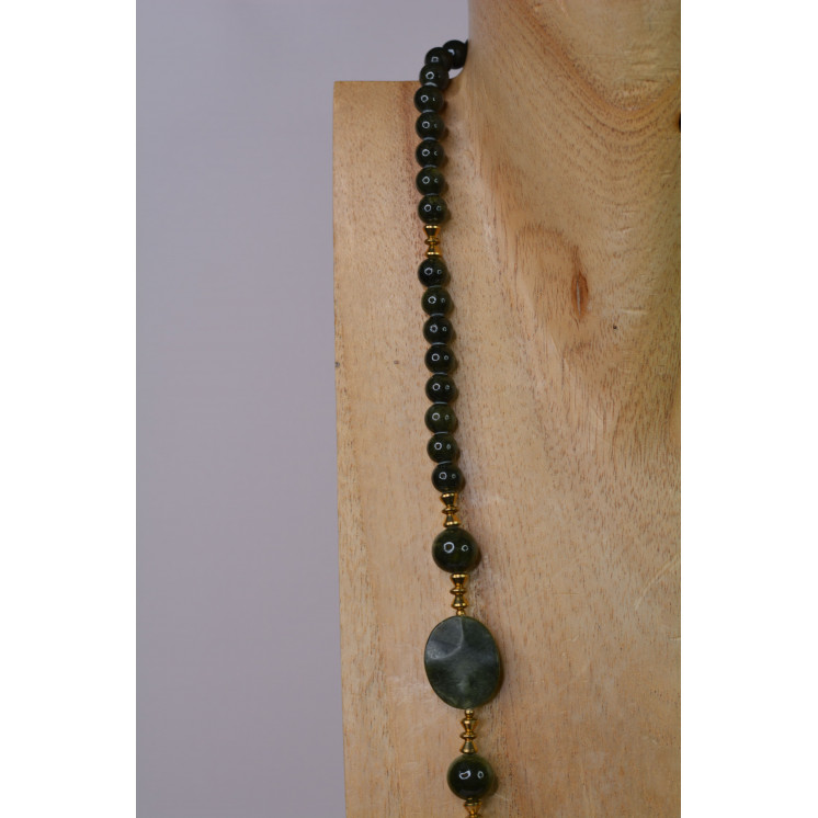 Collier ethnique- Panier - Jade kaki