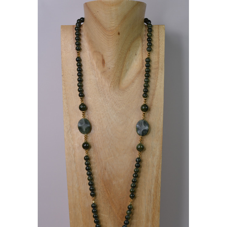 Collier ethnique- Panier - Jade kaki