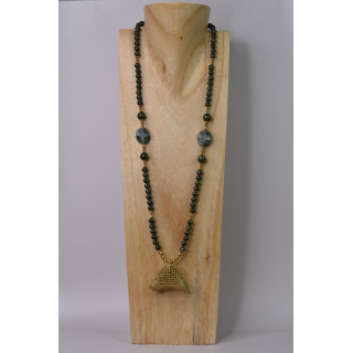 Collier ethnique- Panier - Jade kaki